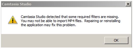 Camtasia Studio tried to import MP4 files an error message appears